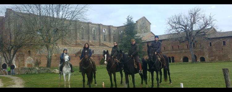 cavalieri davanti all'abbazia di san galgano